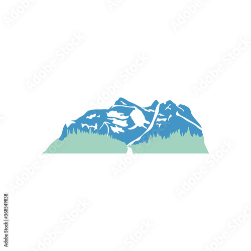 mountain with snow and grass, flat style