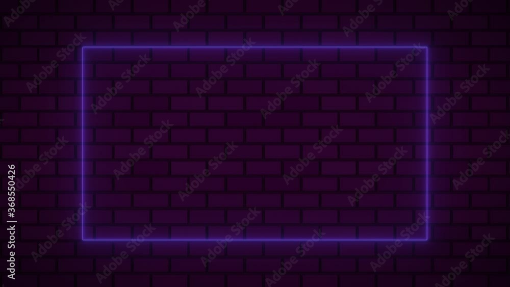 Empty frame with electric power round border glowing, blue color neon lightning sign on brick wall background. Blank rectangle neon light, electric power around frame lights. Empty background Empty frame with electric power round border glowing, blue color neon lightning sign on brick wall background. Blank rectangle neon light, electric power around frame lights. Empty background