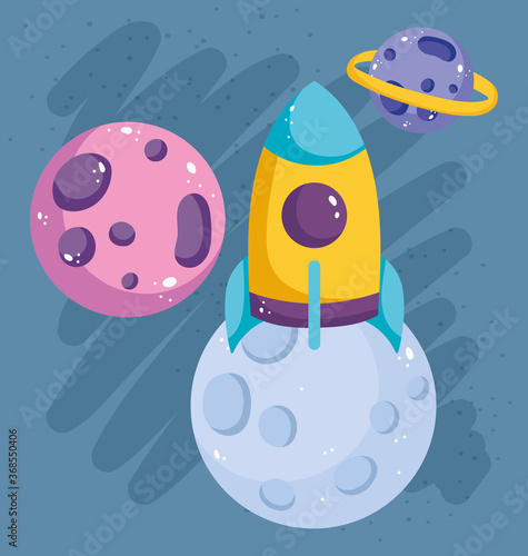 cartoon flying rocket and planets solar system galaxy © Stockgiu