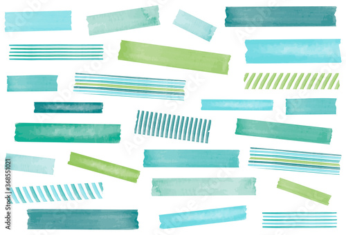 Watercolor washi tape. Ocean colors; blue, aqua, teal, and green. EPS file has global colors for easy color changes.