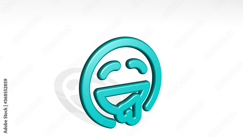 smiley drool from a perspective with the shadow. A thick sculpture made of metallic materials of 3D rendering. illustration and face smiley drool from a perspective with the shadow. A thick sculpture made of metallic materials of 3D rendering. illustration and face
