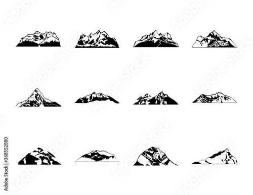 folded mountains icon set  silhouette style