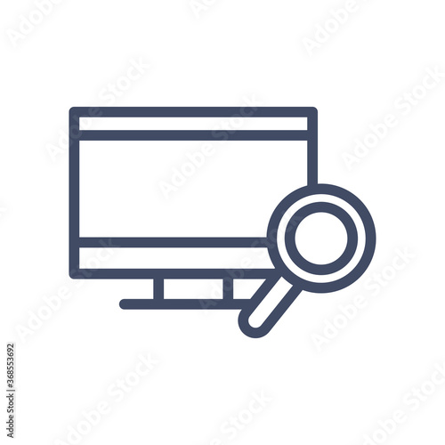 computer with lupe line style icon vector design
