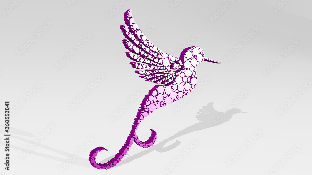 Fototapeta premium bird stand with shadow. 3D illustration of metallic sculpture over a white background with mild texture. animal and beautiful