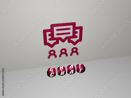 3D illustration of chat graphics and text made by metallic dice letters for the related meanings of the concept and presentations. icon and communication