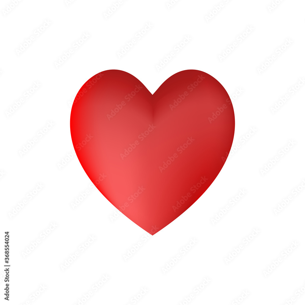 Illustration with a red valentine heart on a isolated white background