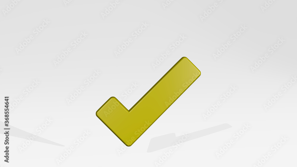 check stand with shadow. 3D illustration of metallic sculpture over a white background with mild texture. business and icon check stand with shadow. 3D illustration of metallic sculpture over a white background with mild texture. business and icon