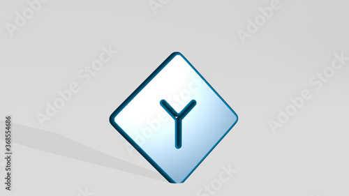 Free Download road sign split stand with shadow. 3D illustration of metallic sculpture over a white background with mild texture. city and car - GFXLoad