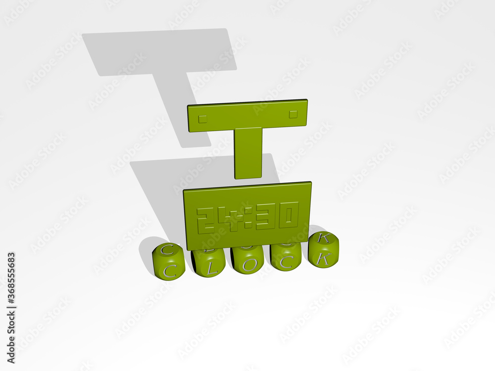 3D graphical image of CLOCK vertically along with text built by metallic cubic letters from the top perspective, excellent for the concept presentation and slideshows. illustration and background 3D graphical image of CLOCK vertically along with text built by metallic cubic letters from the top perspective, excellent for the concept presentation and slideshows. illustration and background