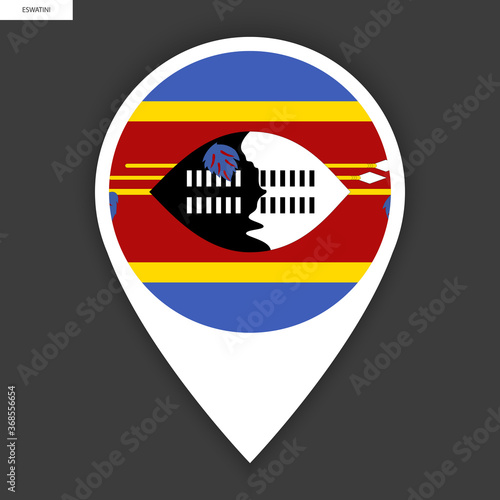 Eswatini  (Kingdom of Eswatini) marker icon with shadow on dark grey background. Swaziland pin icon isolated on barely dark background.