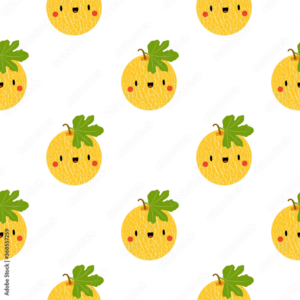 Kawaii Cartoon Melon. Seamless Vector Patterns Kawaii Cartoon Melon. Seamless Vector Patterns