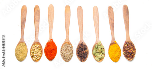 indian spices isolated on white background.