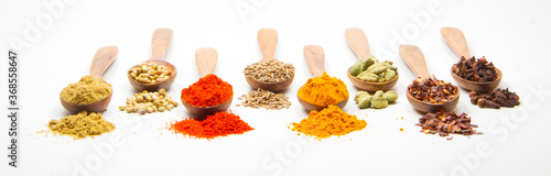 indian spices isolated on white background.