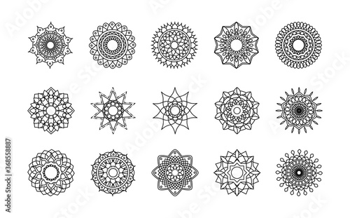 mandala decoration ornament flower motif ethnic oriental line style icon set