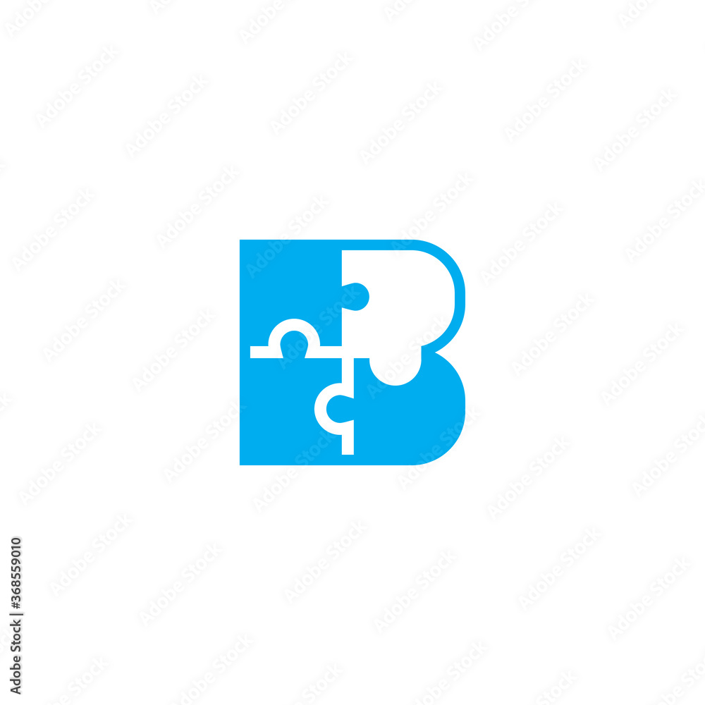 B letter with puzzle shaped inside design logo illustration B letter with puzzle shaped inside design logo illustration