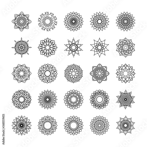 mandala decoration ornament flower motif ethnic oriental line style icon set