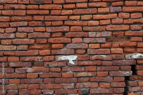 Background of old vintage brick wall.Ancient Walls in Bangkok, Thailand