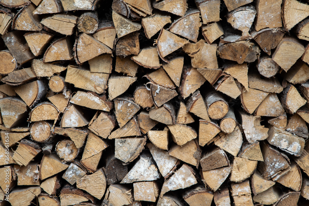 birch firewood stacked, close, short focus birch firewood stacked, close, short focus