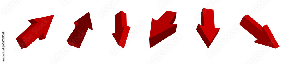 set of 3D arrows in red, indicates the direction of movement. The growth of the company financial indicators. Return on investment set of 3D arrows in red, indicates the direction of movement. The growth of the company financial indicators. Return on investment