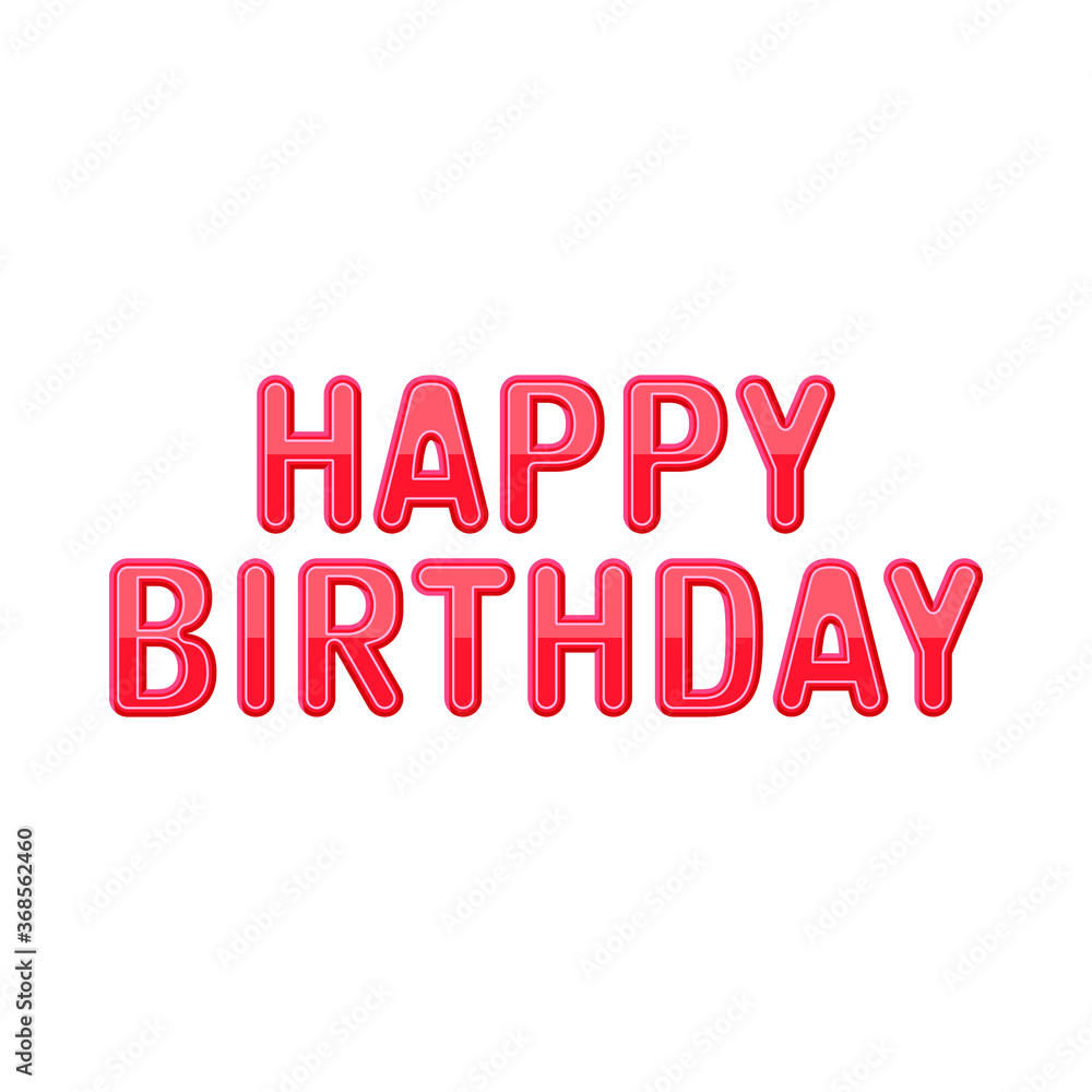 Vector Lettering/Typography. Happy birthday text in the form red candle without wick on white background. Design element for celebration, greeting cards, poster, banner or print.