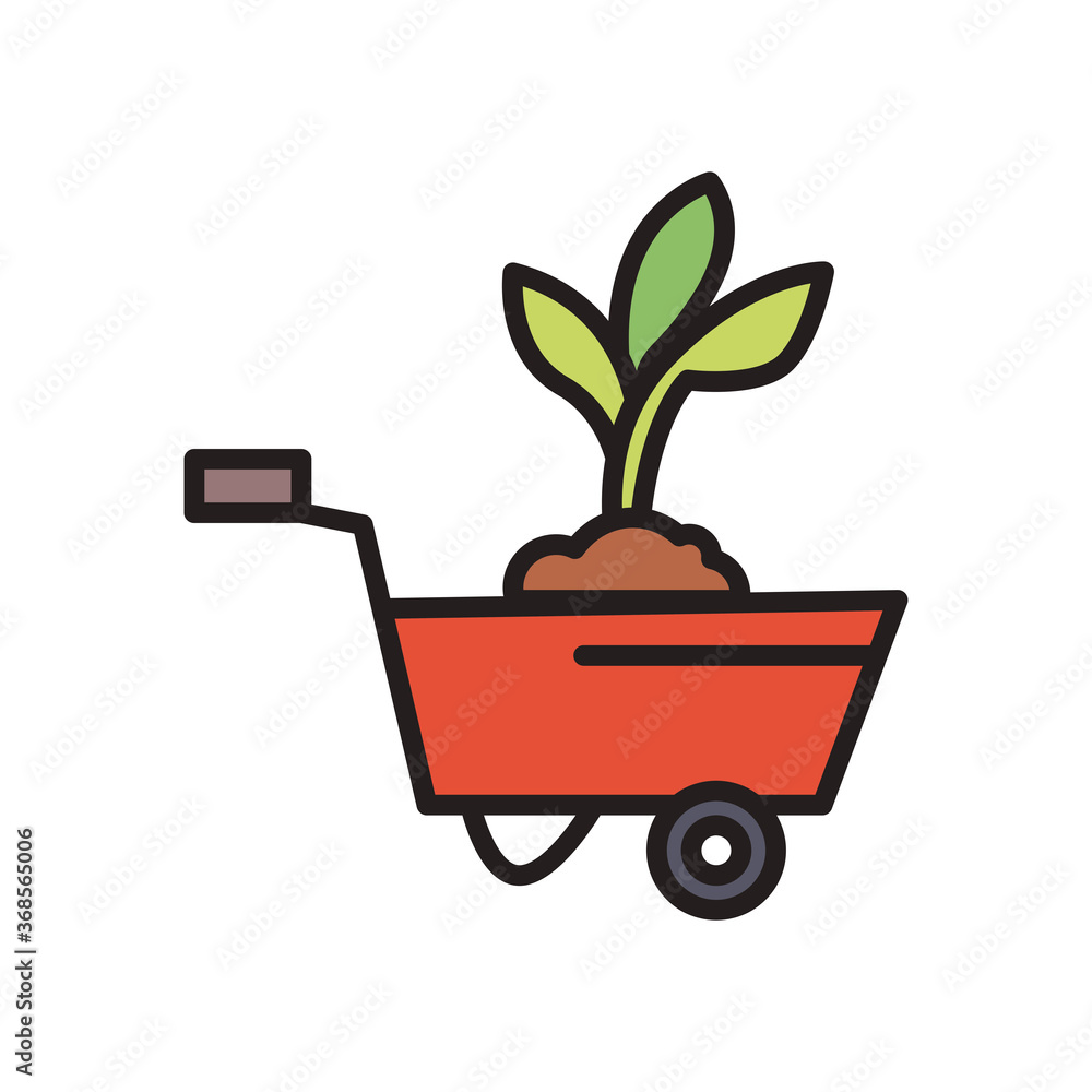 plant on earth in wheelbarrow line and fill style icon vector design plant on earth in wheelbarrow line and fill style icon vector design