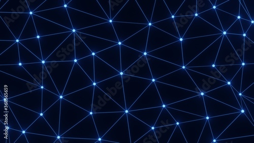 Rendering of blue network line renderings on a black background