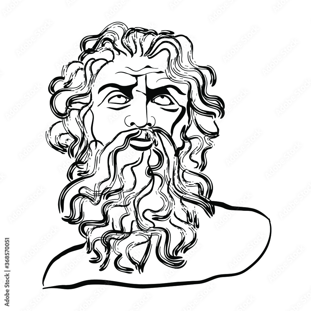 Vectoral linear illustration of an antique god. Isolated image of the god of the seas Neptune. Character of ancient Roman mythology.
Poseidon.
Vectoral linear illustration of an antique god. Isolated image of the god of the seas Neptune. Character of ancient Roman mythology.
Poseidon.