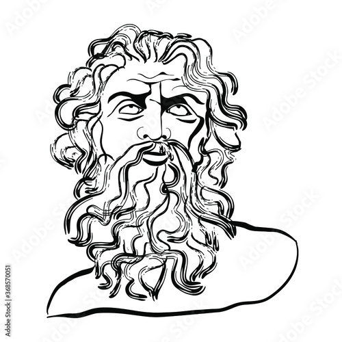 
Vectoral linear illustration of an antique god. Isolated image of the god of the seas Neptune. Character of ancient Roman mythology.
Poseidon. 