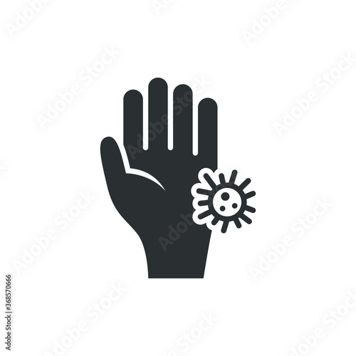 Vector illustration of bacteria on hand icon on white background