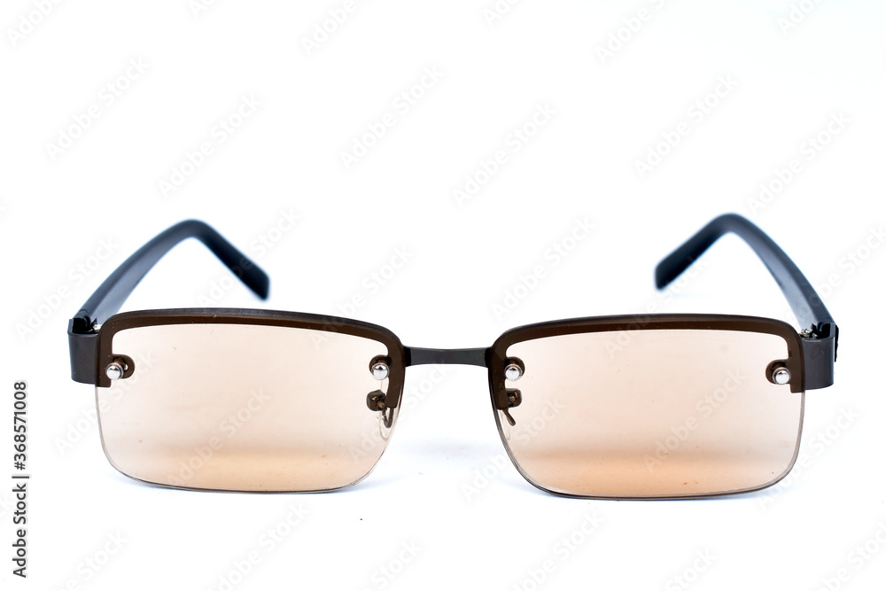 Pink health glasses, black glasses frames, isolated on white background Pink health glasses, black glasses frames, isolated on white background