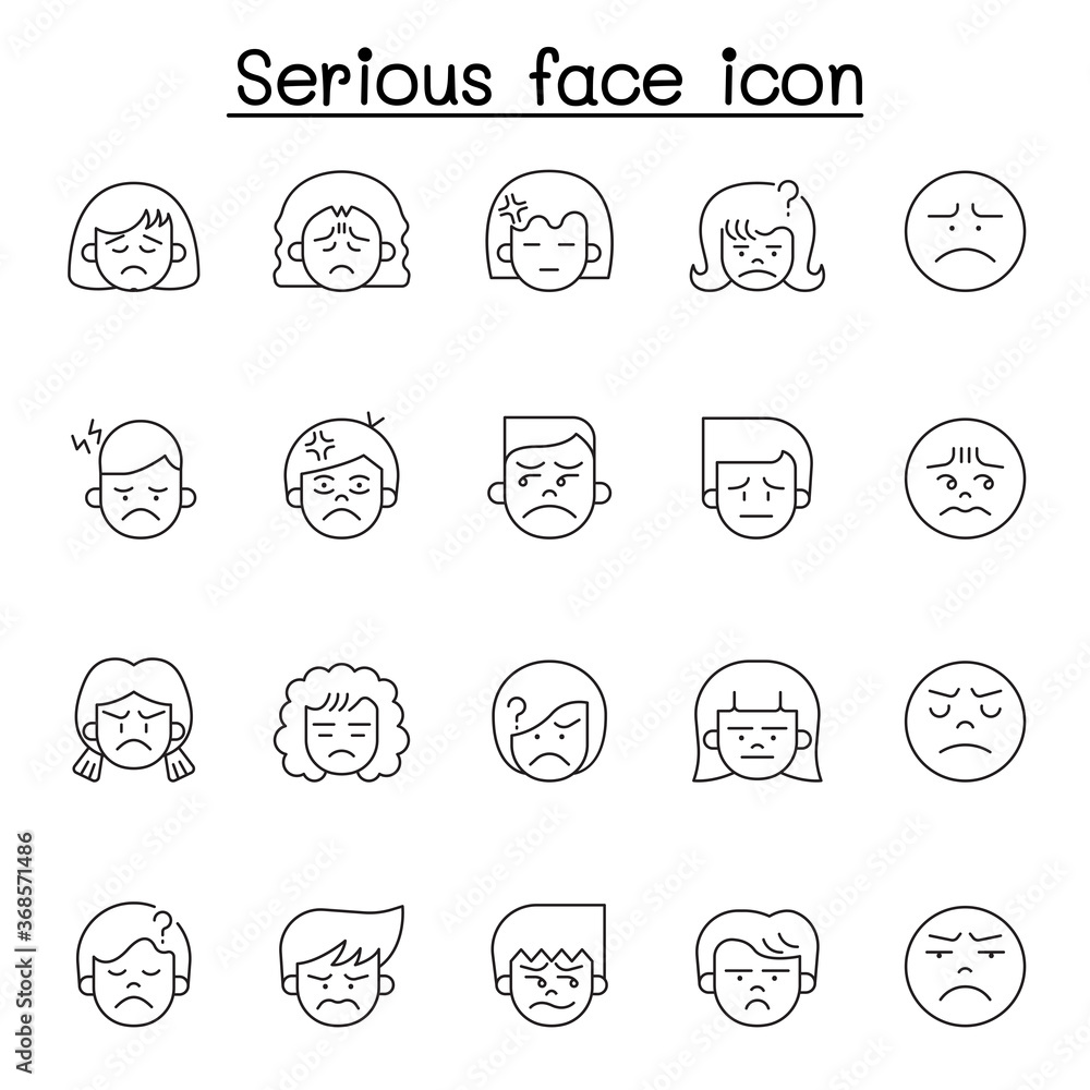 Serious face icon set in thin line style