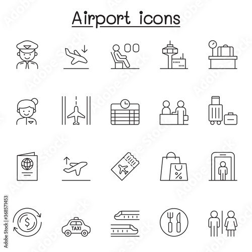 Airport icon set in thin line style