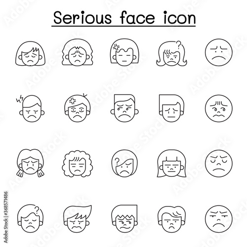 Serious face icon set in thin line style