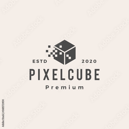 pixel cube digital hipster vintage logo vector icon illustration