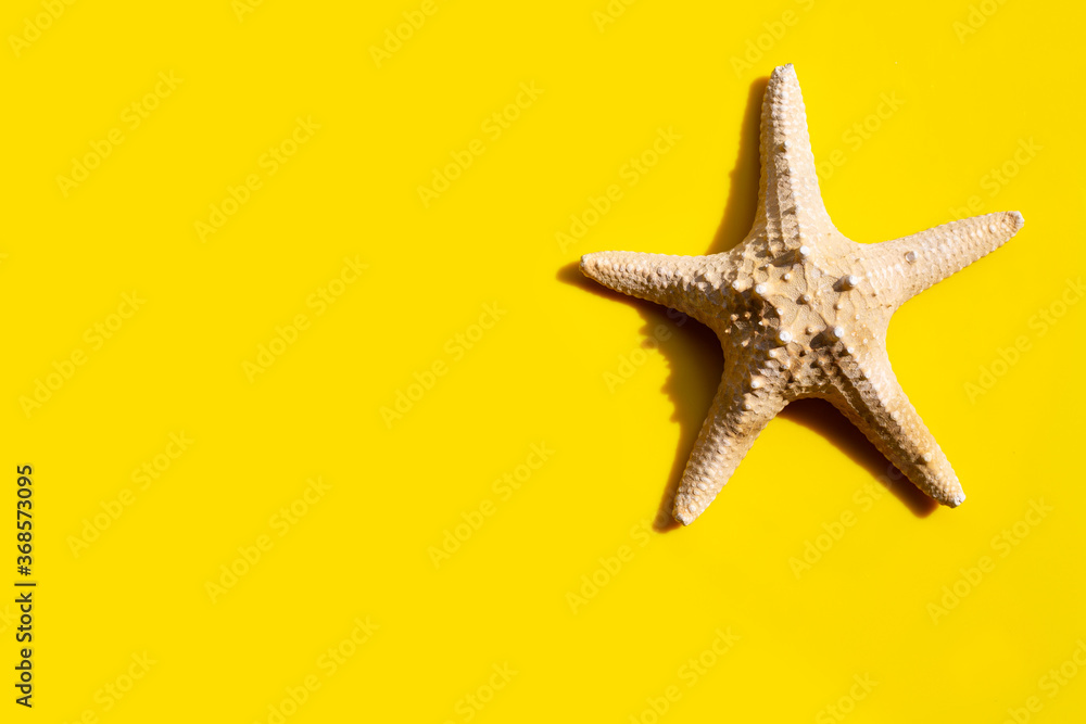 Starfish on yellow background. Enjoy summer holiday concept. Starfish on yellow background. Enjoy summer holiday concept.