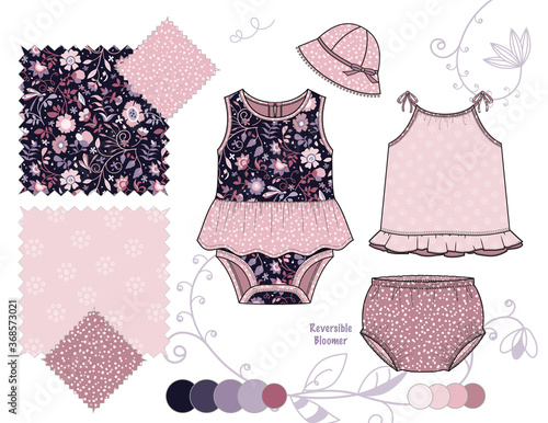 AS_Baby_Infant_Girl_Floral_Ruffled_Bodysuit_Eyelet_Top_Illustration_Dusty_Rose_Deep_Purple_Background