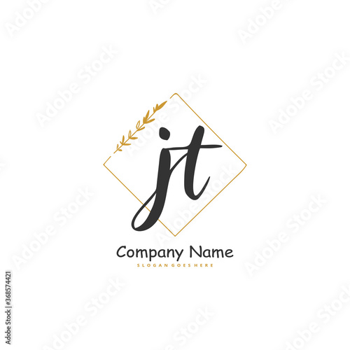 J T JT Initial handwriting and signature logo design with circle. Beautiful design handwritten logo for fashion, team, wedding, luxury logo.