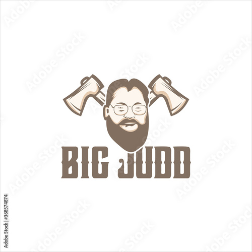 woodcut bearded man with ax logo silhouette icon design vector