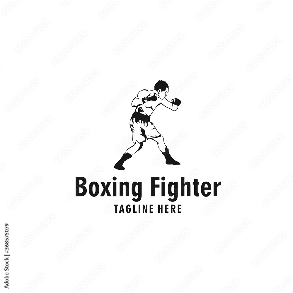boxing fighter logo design silhouette icon vector