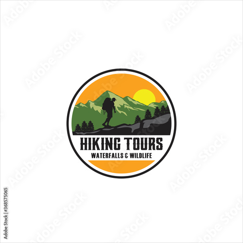 backpacker logo design template silhouette vector