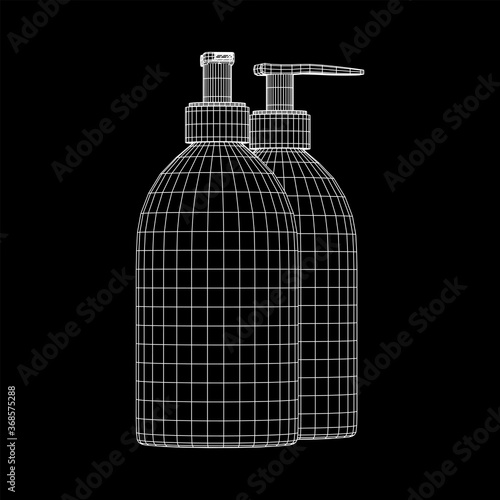 Hand sanitizer alcohol bottle for hygiene. Disinfection concept. Wireframe low poly mesh vector illustration.