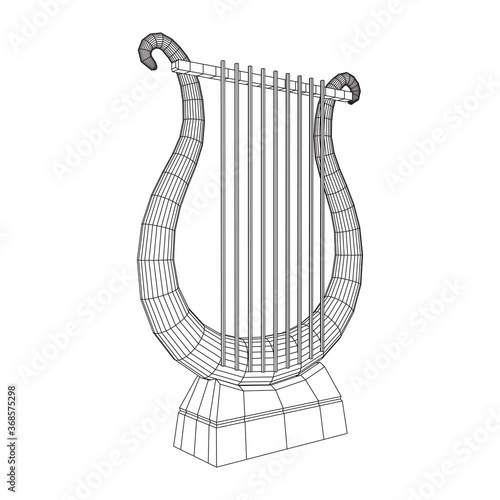Ancient lyre or harp musical instrument. Music concept. Wireframe low poly mesh vector illustration.