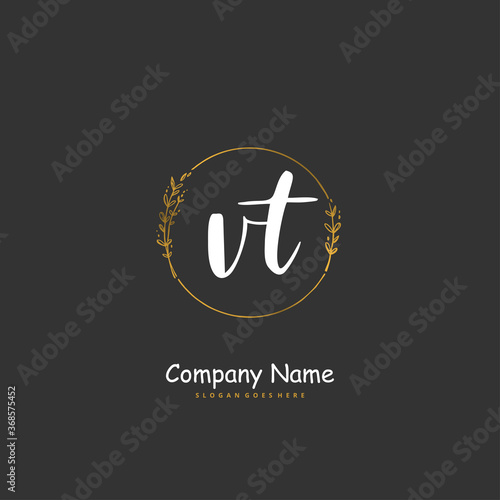 V T VT Initial handwriting and signature logo design with circle. Beautiful design handwritten logo for fashion, team, wedding, luxury logo.