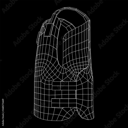 Police flak jacket or bulletproof vest. Bullet proof concept. Wireframe low poly mesh vector illustration.