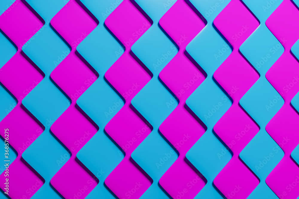 Fototapeta 3D illustration volumetric pink and blue patternTechnology geometry neon background