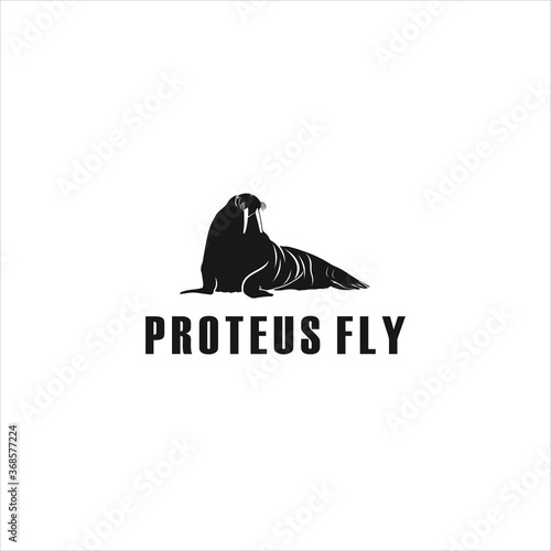 sea lion logo design template silhouette vector