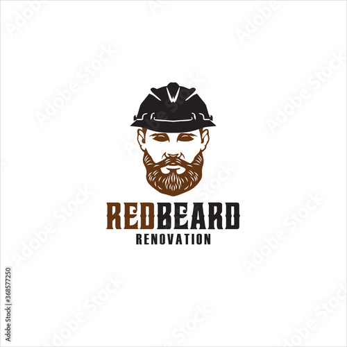 bearded man with a helmet logo silhouette icon design vector