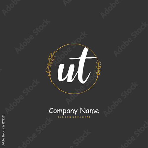 U T UT Initial handwriting and signature logo design with circle. Beautiful design handwritten logo for fashion, team, wedding, luxury logo.