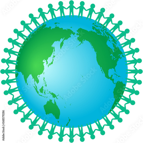 地球の上で手を繋ぐ人々