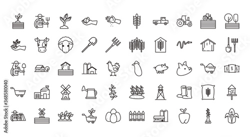 Farm line style icon set vector design